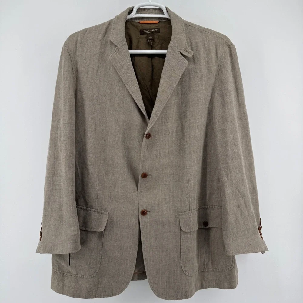 Tommy Bahama Blazer Mens XL Tan Island Soft Linen‎ Cotton 3-Button Sport Coat